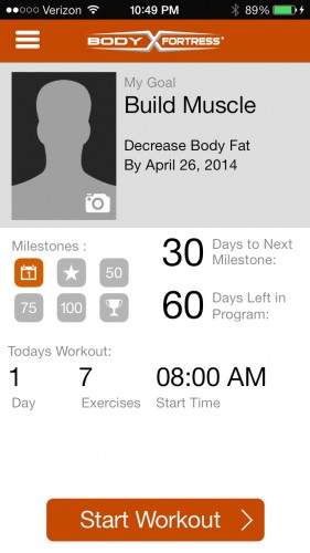 Body Fortress FitnessTracker Mobile App - Dashboard