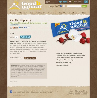 Good ‘n Natural Bar Website - Product Page