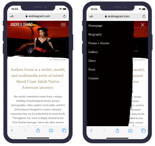 Andrea Grant - Mobile Website and Menu